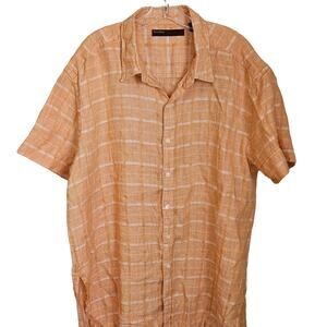 Perry Ellis Linen Cotton Shirt Mens 2XLT Tall Plaid Resortwear Outdoor Summer